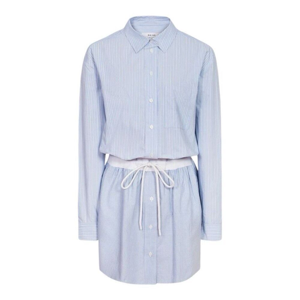 REISS Womens Size 10 Mia Stripe Long Sleeve Cotton Dress In Blue New NWT